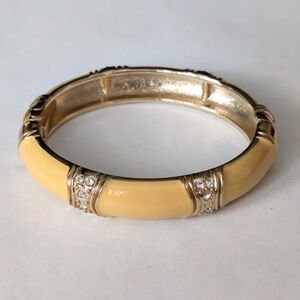 Vintage Yellow Enamel and Crystal Hinged Bangle Bracelet